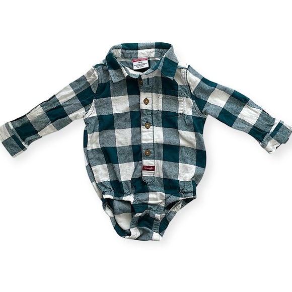 Wrangler infant baby boy button up long sleeve plaid flannel shirt size 18M - Picture 1 of 7